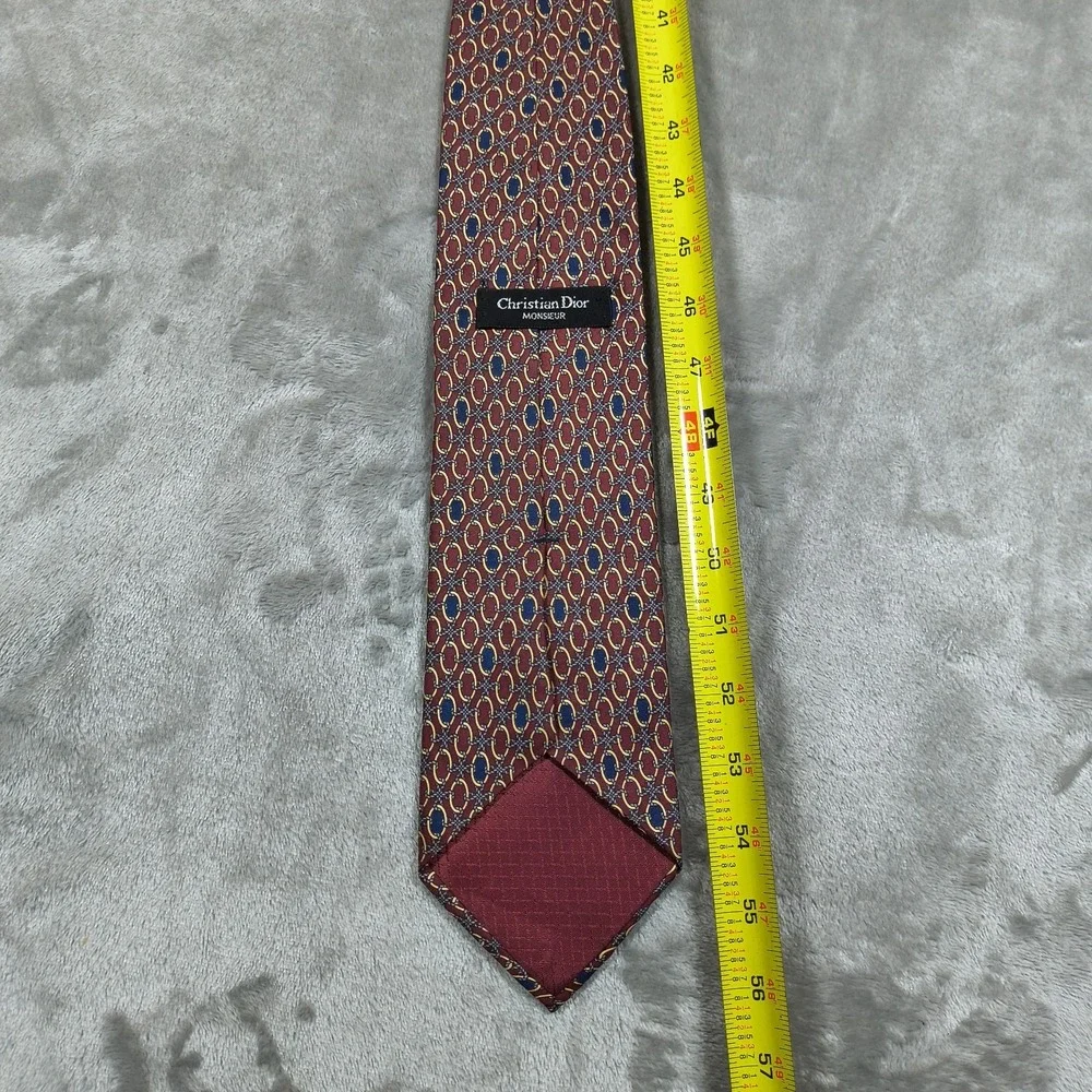 Vintage Christian Dior Monsieur Tie Men 56x3.75 Red‎ Geometric Medallion Silk